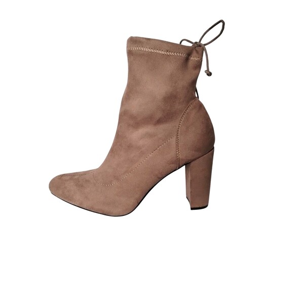 Bamboo Tan Suede Tie Up Platform Booties 10 - Picture 4 of 7